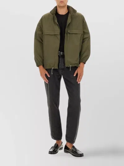 Saint Laurent Modern Jacket With Drawstring And High Collar In Green