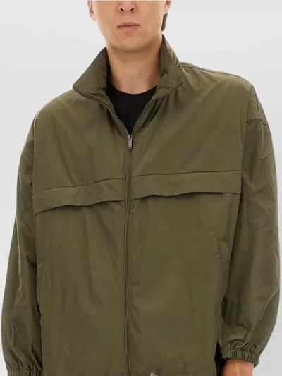 Saint Laurent Modern Jacket With Drawstring And High Collar In Green