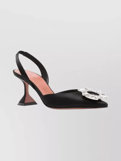 Amina Muaddi Satin Slingback Pumps Embellished Detail In Black
