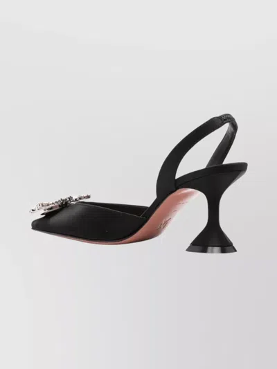 Amina Muaddi Satin Slingback Pumps Embellished Detail In Black