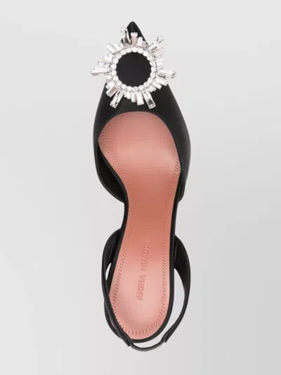 Amina Muaddi Satin Slingback Pumps Embellished Detail In Black