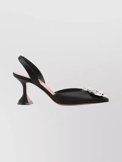 Amina Muaddi Satin Slingback Pumps Embellished Detail In Black