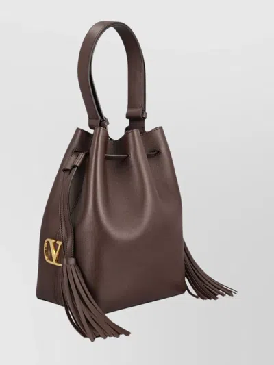 Valentino Borsa A Secchiello Vlogo Signature In Pelle Cioccolato  Donna In Brown