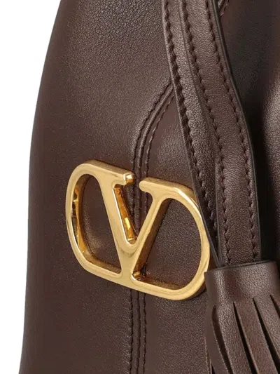 Valentino Borsa A Secchiello Vlogo Signature In Pelle Cioccolato  Donna In Brown