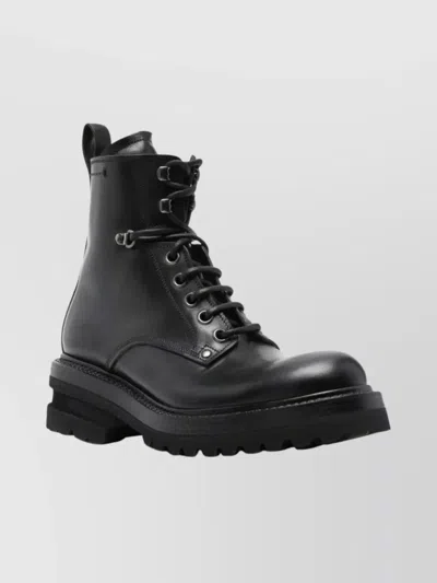 Premiata Military Style Leather Boots With Chunky Sole In Black