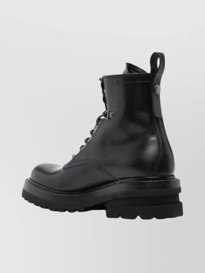 Premiata Military Style Leather Boots With Chunky Sole In Black