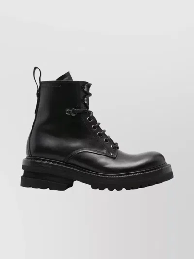 Premiata Military Style Leather Boots With Chunky Sole In Black