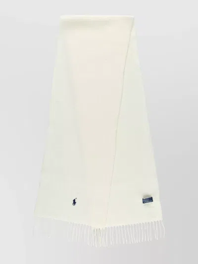 Polo Ralph Lauren Wool Scarf With Fringe Trim And Logo In White
