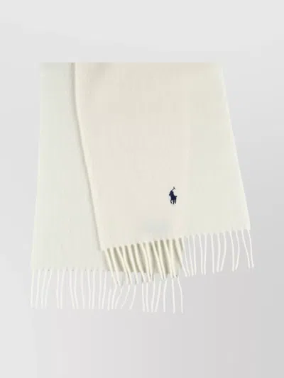 Polo Ralph Lauren Wool Scarf With Fringe Trim And Logo In White