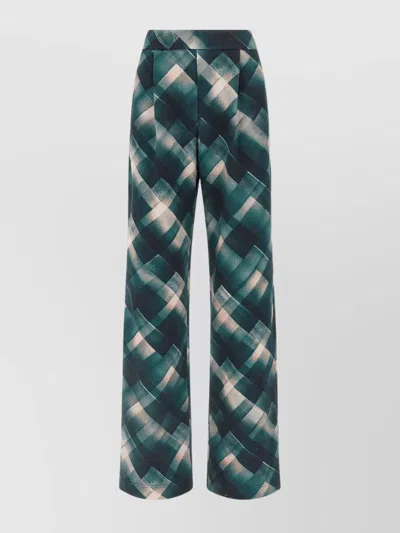 Dries Van Noten Geometric Wide Leg Trousers Pleated Front In Green