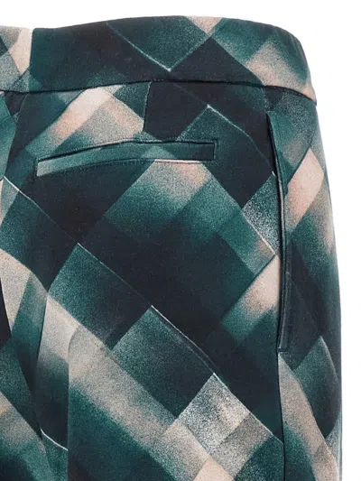 Dries Van Noten Geometric Wide Leg Trousers Pleated Front In Green