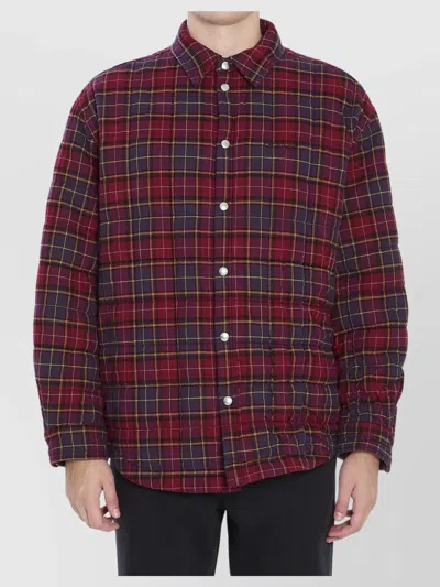 Off-white Long-sleeve Button-up Shirt With Plaid Pattern In Red