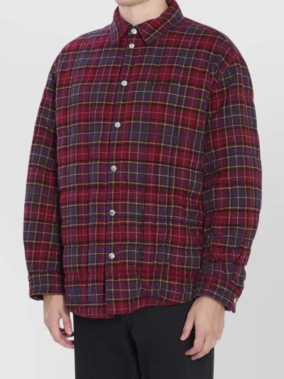 Off-white Long-sleeve Button-up Shirt With Plaid Pattern In Red