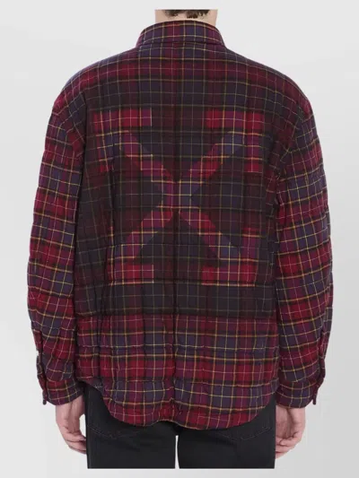 Off-white Long-sleeve Button-up Shirt With Plaid Pattern In Red