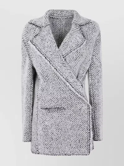 Alberta Ferretti Herringbone Patterned Long Sleeve Jacket In Gray