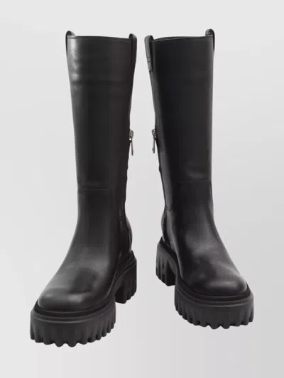 Hogan Knee-high Boots With Chunky Sole And Pull Tab In Black