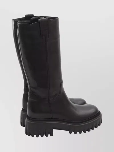 Hogan Knee-high Boots With Chunky Sole And Pull Tab In Black
