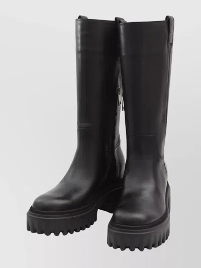 Hogan Knee-high Boots With Chunky Sole And Pull Tab In Black
