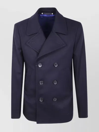 Paul Smith Double-breasted Men's Coat Notched Lapels In Blue