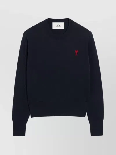 Ami Alexandre Mattiussi Classic Crew Neck Sweater With Embroidered Heart Detail In Blue