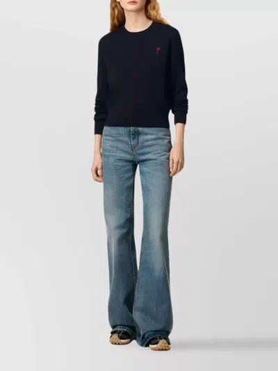 Ami Alexandre Mattiussi Classic Crew Neck Sweater With Embroidered Heart Detail In Blue