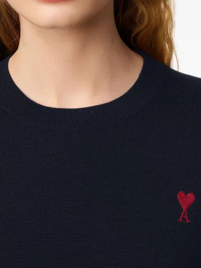 Ami Alexandre Mattiussi Classic Crew Neck Sweater With Embroidered Heart Detail In Blue