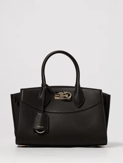 Ferragamo Structured Shoulder Bag Adjustable Strap In Black