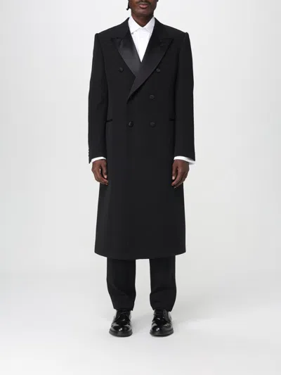 Emporio Armani Double-breasted Long Coat Satin Lapels In Black