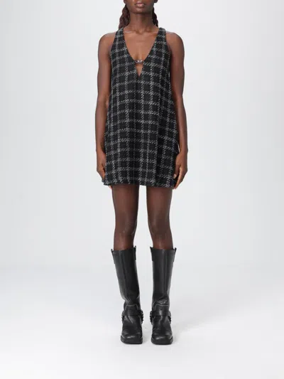 Diesel Mini Dress Checked Pattern Sleeveless V-neckline In Black