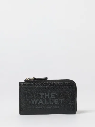 Marc Jacobs Black Wallet With Logo Detail And Snap Hook In Grained Leather Woman In Black