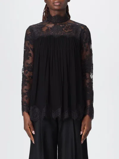 Zimmermann Black Blouse With High Neck And Lace Panels In Viscose Woman In Black