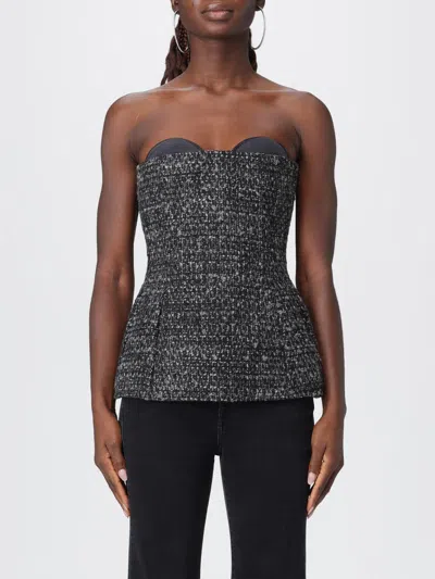 Diesel Bouclé Corset Top With Ultra-low Cut In Black