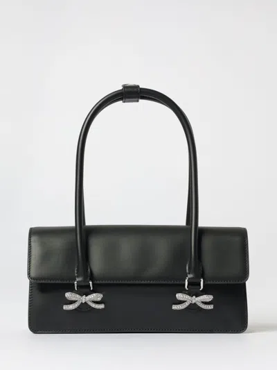 Self-portrait Black Leather Shoulder Bag With Crystal Bows In Black