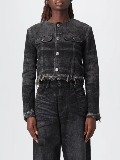 Diesel Grey Jacket With Round Neck And Frayed Edges In Cotton Blend Woman In Black
