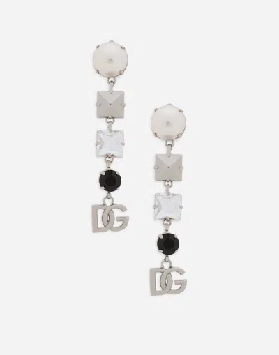 Dolce & Gabbana Drop Earrings With Rhinestones In Silver