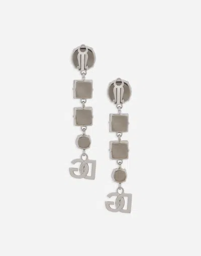 Dolce & Gabbana Drop Earrings With Rhinestones In Silver