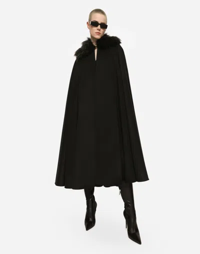 Dolce & Gabbana Faux-fur Collar Cape In Black
