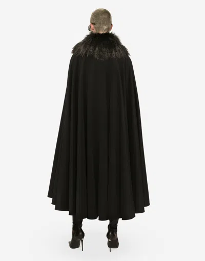 Dolce & Gabbana Faux-fur Collar Cape In Black
