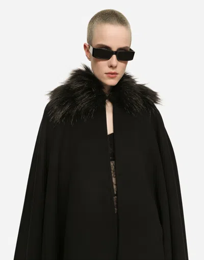 Dolce & Gabbana Faux-fur Collar Cape In Black