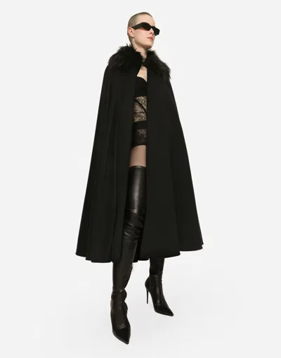 Dolce & Gabbana Faux-fur Collar Cape In Black