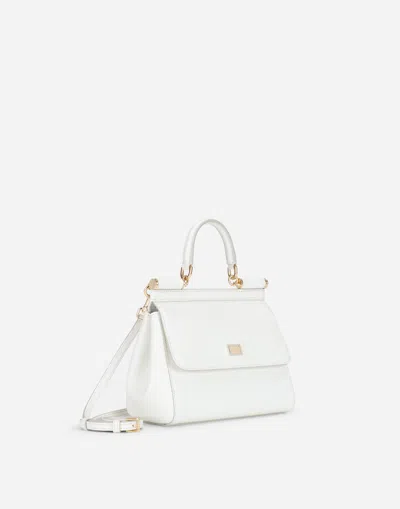 Dolce & Gabbana Medium Sicily Dauphine Leather Bag In White