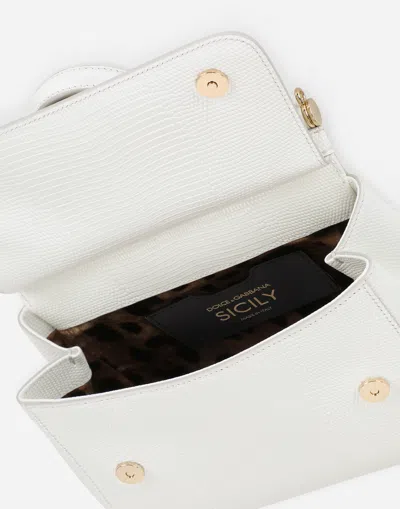 Dolce & Gabbana Medium Sicily Dauphine Leather Bag In White