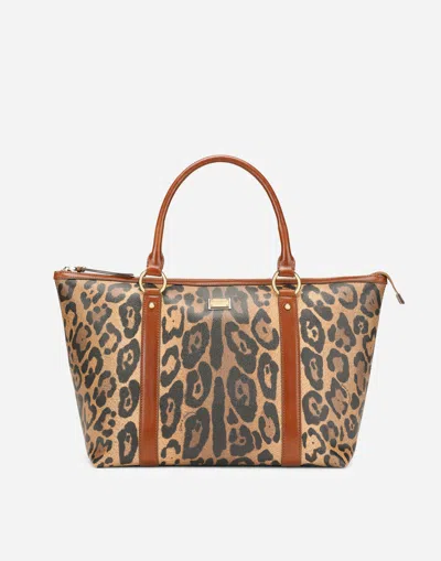 Dolce & Gabbana Medium Leopard-print Crespo Shopper With Branded Plate In Multicolor