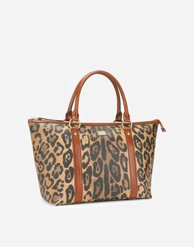 Dolce & Gabbana Medium Leopard-print Crespo Shopper With Branded Plate In Multicolor