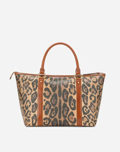 Dolce & Gabbana Medium Leopard-print Crespo Shopper With Branded Plate In Multicolor