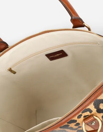 Dolce & Gabbana Medium Leopard-print Crespo Shopper With Branded Plate In Multicolor