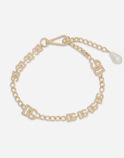 Dolce & Gabbana Dg Logo And Pearl Belt In Gold