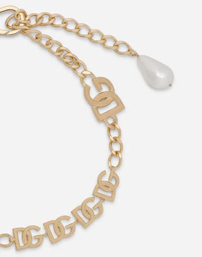 Dolce & Gabbana Dg Logo And Pearl Belt In Gold