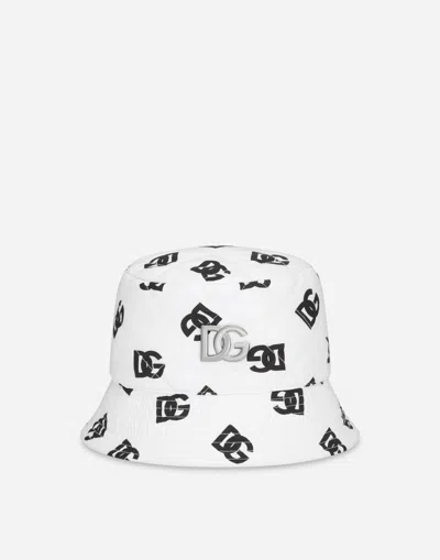 Dolce & Gabbana Nylon Bucket Hat With Dg Logo Print In Multicolor