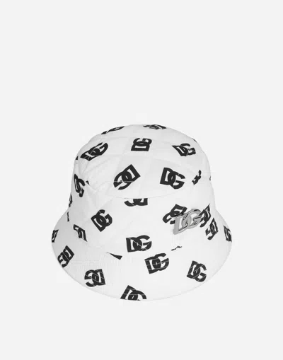 Dolce & Gabbana Nylon Bucket Hat With Dg Logo Print In Multicolor